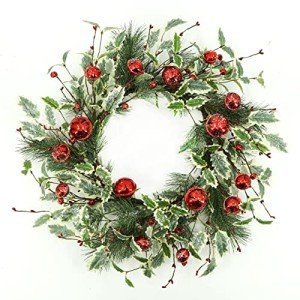 Festive Artificial Christmas Wreath with Holly & Bell