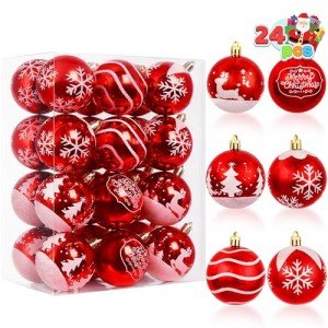 24 Red & White Shatterproof Christmas Ball Ornaments