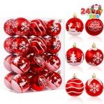 24 Red & White Shatterproof Christmas Ball Ornaments