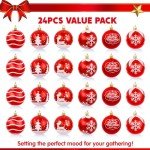 24 Red & White Shatterproof Christmas Ball Ornaments
