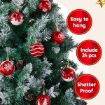 24 Red & White Shatterproof Christmas Ball Ornaments