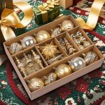 80pcs Elegant Gold Christmas Ornament Ball Set