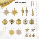 80pcs Elegant Gold Christmas Ornament Ball Set