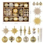 80pcs Elegant Gold Christmas Ornament Ball Set