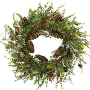 22-Inch Artificial Christmas Wreath with Pinecones