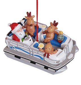 Santa and Reindeer Pontoon Party Boat Ornament