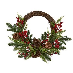Mixed Cedar Wreath with Berries and Pine Cones