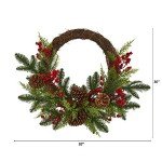 Mixed Cedar Wreath with Berries and Pine Cones