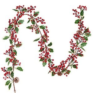7FT Red Berry Christmas Garland with Pine Cones