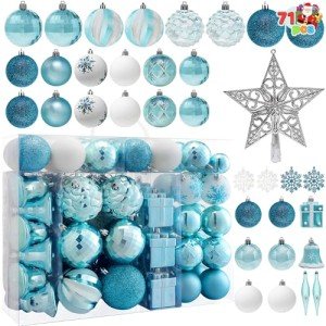 71-Pc Blue and White Shatterproof Christmas Ornaments Set