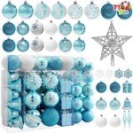 71-Pc Blue and White Shatterproof Christmas Ornaments Set