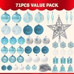 71-Pc Blue and White Shatterproof Christmas Ornaments Set