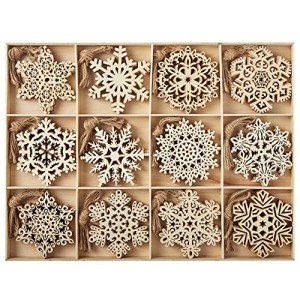 60-Piece Wooden Snowflake Ornaments for Christmas