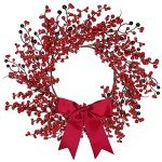 Red Berry Christmas Wreath with Bow – 18 Inch