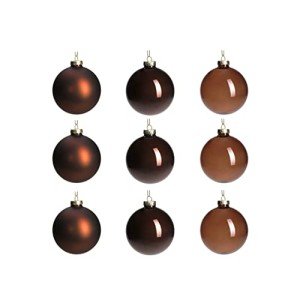 Brown Glass Christmas Ball Ornaments - Set of 9