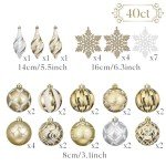 White and Gold Shatterproof Christmas Ornament Set