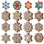 60-Piece Wooden Snowflake Ornaments for Christmas