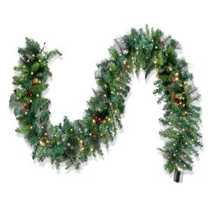 Prelit Christmas Garland with 100 Warm Lights & Berries