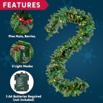 Prelit Christmas Garland with 100 Warm Lights & Berries