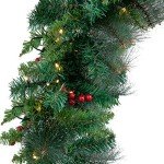 Prelit Christmas Garland with 100 Warm Lights & Berries