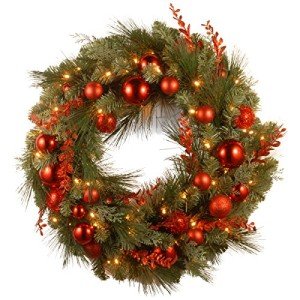 24-Inch Red Christmas Wreath with LED Lights