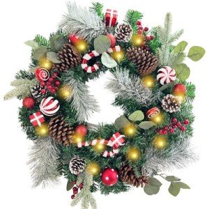 Pre-Lit 24-Inch Christmas Wreath with Ornaments