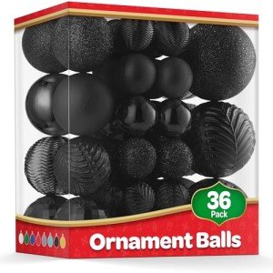 Set of 36 Unbreakable Black Christmas Tree Ornaments