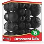 Set of 36 Unbreakable Black Christmas Tree Ornaments