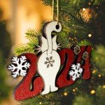 Funny Cat 2024 Wooden Christmas Ornament