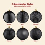 Set of 36 Unbreakable Black Christmas Tree Ornaments