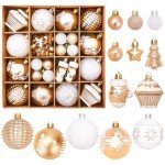 Gold & White Christmas Ball Ornaments, 42 Pcs