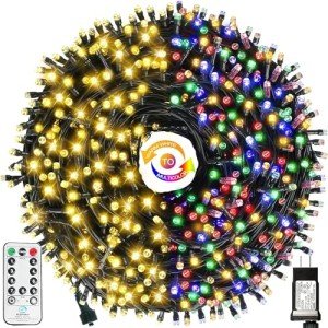 MZD8391 Color Changing Christmas String Lights Outdoor Indoor, 108FT 300 LED Warm White Multicolor Fairy Lights, END to END Connect, Waterproof Christmas Tree Lights Timer Remote