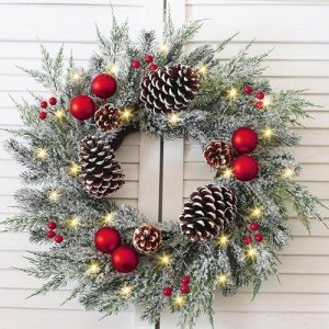 Pre-Lit Christmas Wreath with Lights and Pinecones