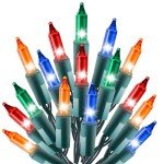 Multi Color Christmas String Lights, 100 Incandescent 20 Feet Green Wire Indoor Outdoor Waterproof Holiday Christmas Tree Lights Set with Static & Flashing Twinkle Function Connectible Plug in