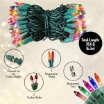 Multi Color Christmas String Lights, 100 Incandescent 20 Feet Green Wire Indoor Outdoor Waterproof Holiday Christmas Tree Lights Set with Static & Flashing Twinkle Function Connectible Plug in