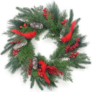 Christmas Wreath, 24" Cardinals Christmas Wreaths for Front Door, Christmas Door Decorations Cardinals Gifts, New Year Christams Gifts