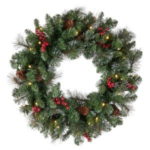 Pre-Lit Artificial Christmas Wreath with Pine Cones