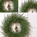 Dolicer Christmas Wreath - 24" Real Touch Norfolk Pine Wreath, Christmas Wreaths for Front Door Artificial Pine Green Wreath with Bell for Wall Windows Mantle Outdoor Outside Christmas Decoration