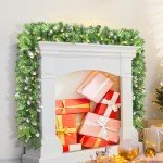 Jin&Bao 9FT Christmas Garland with Lights 100 LED Prelit Pine Needle, Real-Like Tips and Snow Branches Garland Christmas Decorations with Timer 8 Modes for Mantle Stairs Door Outdoor Decor