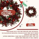 YNYLCHMX 20 Inch Christmas Wreath for Front Door, Winter Wreath with Welcome Sign Pine Needle Red Berry Ornaments, Artificial Door Xmas Wreaths for Window Fireplace Farmhouse Holiday Party Decoration