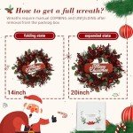 YNYLCHMX 20 Inch Christmas Wreath for Front Door, Winter Wreath with Welcome Sign Pine Needle Red Berry Ornaments, Artificial Door Xmas Wreaths for Window Fireplace Farmhouse Holiday Party Decoration