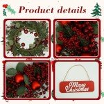 YNYLCHMX 20 Inch Christmas Wreath for Front Door, Winter Wreath with Welcome Sign Pine Needle Red Berry Ornaments, Artificial Door Xmas Wreaths for Window Fireplace Farmhouse Holiday Party Decoration