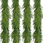 4 Pcs Artificial Norfolk Pine Garlands Christmas, 6 FT Dense Real Touch Winter Pine Garland Ornament, Green Artificial Greenery Garland for Table, Mantle, Wall, Indoor, Outdoor Christmas Decorations