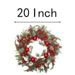 VGIA 20 Inch Christmas Wreath for Front Door Artificial Winter Wreath for Christmas Decor Xmas Wreath with Christmas Balls Pine Needles Pine Cone for Wall Window Holiday Decorations