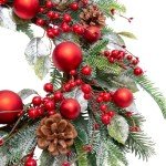 VGIA 20 Inch Christmas Wreath for Front Door Artificial Winter Wreath for Christmas Decor Xmas Wreath with Christmas Balls Pine Needles Pine Cone for Wall Window Holiday Decorations