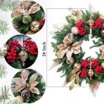 Soosubel Christmas Wreaths for Front Door Outside, 20" Artificial Winters Wreath with Christmas Ball, Xmas for Wreath for Home Decor Holiday Party