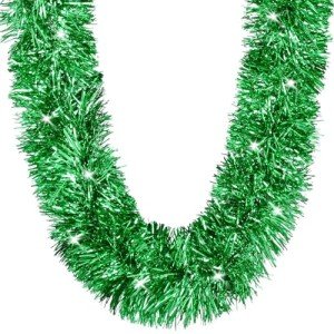 2 Pcs Christmas Tinsel Garland, 65.6 FT Shiny Green Tinsel Garland Christmas Decorations, Christmas Tree Garland Metallic Twisted Hanging Christmas Garland for Xmas Tree Party Indoor Outdoor Decor
