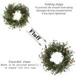 Christmas Wreath, Christmas Wreaths for Front Door,Artificial Christmas Wreath with Sparkling Leaves and Pine Needles are paired with Plump Pine and red Berries,Wreath for Indoor Wall Window Decor.