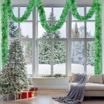 2 Pcs Christmas Tinsel Garland, 65.6 FT Shiny Green Tinsel Garland Christmas Decorations, Christmas Tree Garland Metallic Twisted Hanging Christmas Garland for Xmas Tree Party Indoor Outdoor Decor