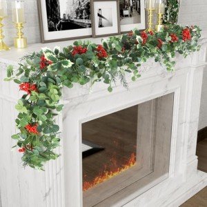 Christmas Garland,6FT Artificial Pine Cypress Garland Greenery Garland for Christmas Decorations,Eucalyptus Garland for Table,Mantle,Staires,Wall,Premium Indoor Outdoor Holiday Decor Leaf Garland